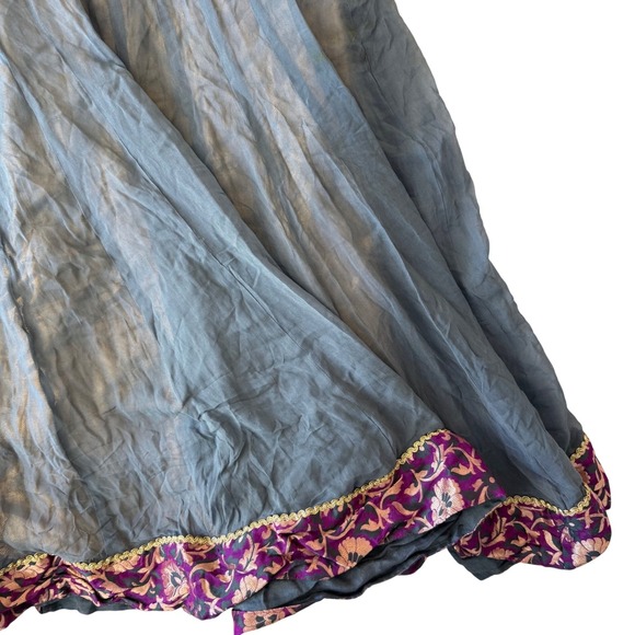 Vintage Indian Anarkali Long Tunic Dress Gray Magenta Beaded Embroidered Size 38 - Picture 15 of 16